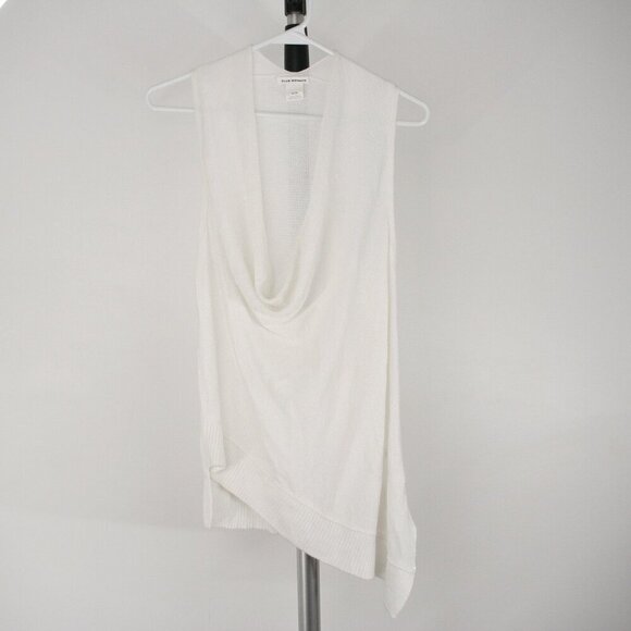 Club Monaco White Drape Plunge Cowlneck Asymmetrical Sleeveless Knit Top Sz M - Picture 1 of 11